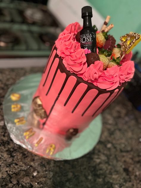 Tequila Rose Cake, Pink Tequila, Moms 60th, Tequila Rose, Creative Birthday, Bday Cake, Rose Cake, Cake Ideas, Cake Designs