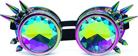 Rainbow Steampunk, Glasses Amazon, Steampunk Glasses, Rave Glasses, Kaleidoscope Glasses, Rave Outfits Edc, Circle Sunglasses, Steampunk Goggles, Karl Jacobs