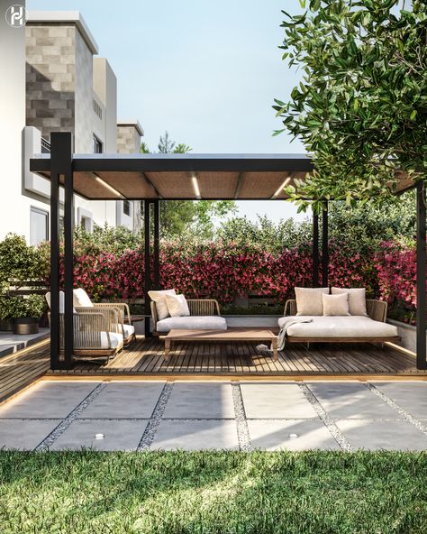 G A R D E N :: Behance Outdoor Seating Pergola, Outdoor Seating Landscape, Terrace Pergola Design, Luxury Terrace Design, Terrace Sunroom, Terraced Patio Ideas, Luxury Terrace, Terrace Seating, Luxury Patio