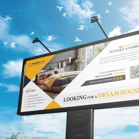 Real Estate Billboard Estate Signage, Billboard Template, Outdoor Advertising Billboard, Hoarding Design, Graphic Design Portfolio Examples, Real Estate Banner, Buy Real Estate, Real Estate Marketing Design, Billboard Advertising