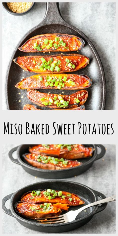 Tasty Potato Recipes, Chicken With Potatoes, Glazed Sweet Potatoes, Sweet Potato Recipes Baked, Sweet Potatoes Recipe, Baked Sweet Potatoes, Miso Glaze, Easy Clean Eating Recipes, Japanese Sweet Potato