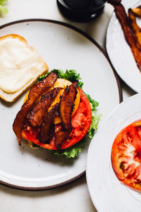 Vegan Coconut Bacon BLT — Will Frolic for Food Vegan Bacon Recipe, Blt Recipe, Vegan Blt, Blt Recipes, Bacon Blt, Summer Sandwiches, Coconut Bacon, Vegan Bacon, Vegan Coconut