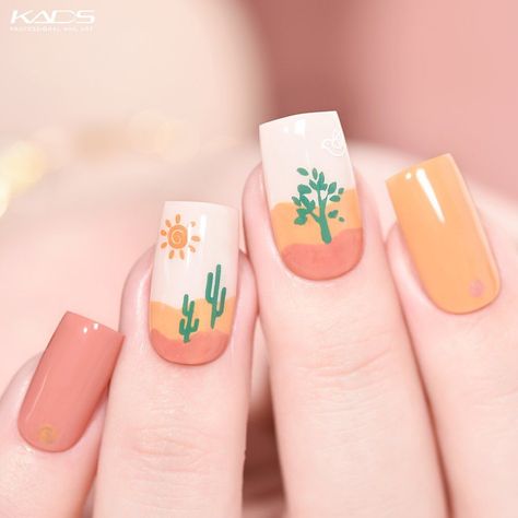 29 Best Spring Nails 2023 gives you inspiration 2023 | Summer Nails April Inspired Nails, Nail Art Nature Design, Nature Inspired Nails Art Designs, Plants Nail Art, Happy Summer Nails, Fun Toe Nail Designs, Desert Nail Art, Hiking Nails, Plant Nail Designs