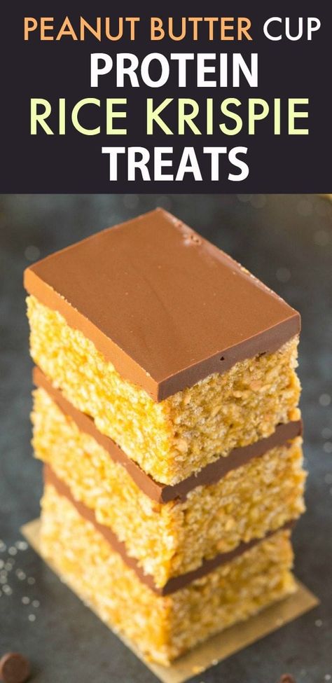 Peanut Butter Cup Protein Rice Krispie Treats (Vegan, Gluten Free, Sugar Free) Protein Rice Krispie Treats, Protein Rice Crispy Treats, Healthy Rice Krispie Treats, Peanut Butter Rice Crispy Treats, Peanut Butter Rice Crispies, Protein Rice, Peanut Butter Rice Krispie Treats, Peanut Butter Rice Krispies, Healthy Protein Snacks