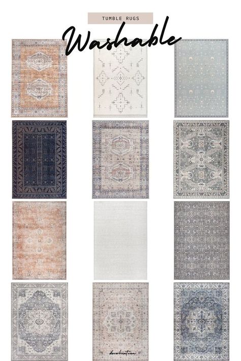 These machine washable area rugs are not only pretty, they are super soft, easy to assemble, can be machine washed, and come with a comfy rug pad. Check out the post to see more washable rugs you'll love! Blue Washable Rug, Washable Farmhouse Area Rugs, Boho Washable Rugs, Best Machine Washable Rugs, Area Rugs Washable, Round Washable Rug, Washable Farmhouse Rugs, Area Rug In Bathroom, Washable Dining Room Rug