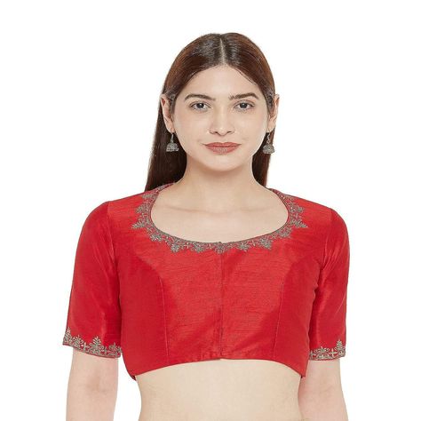 Boat Neck Saree Blouse, Embroidered Saree Blouse, Saree Blouses Online, Embroidered Saree, Indian Wedding Wear, Silk Saree Blouse, Art Silk Sarees, Red Fits, Readymade Blouse