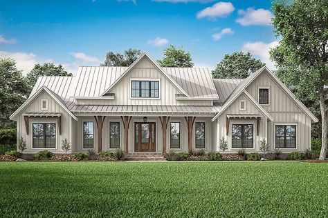 House Plan 56700 - Farmhouse Style with 2553 Sq Ft, 3 Bed, 2 Bath Modern Farmhouse House Plans, House Plans With Basement, Farmhouse House Plans, American Style House, Modern Style House Plans, Unique Farmhouse, Farmhouse Style House Plans, Farmhouse House, House Plans Farmhouse