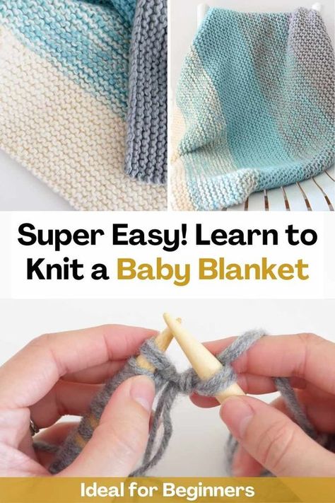 If you are looking to knit a baby blanket for the first time and want something easy, you have come to the right place. This baby blanket is the perfect pattern for anyone new to knitting.By watching this video you will gain an understanding of basic knitting skills: casting on, knitting stitches and color changes, all while making this beautiful blanket that could be a handmade gift that will be loved for a long time. Start this amazing knitting project! Knitting Baby Blankets For Beginners, Knitting Patterns For Baby Blankets, Baby Blanket Knitting Pattern Easy, Easy Knit Baby Blanket, Knit Baby Blanket Pattern Free, Baby Blanket Tutorial, Cast On Knitting, Basic Knitting, Business Cards Designs