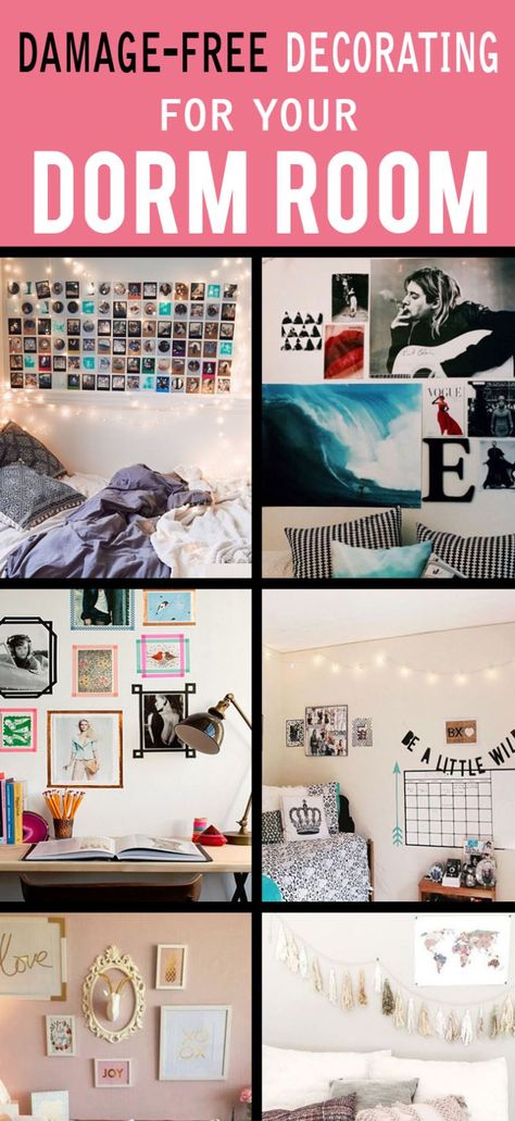 When it comes to dorm decorating, there are a lot of rules that are enforced differently depending on the school. For the most part, leaving behind damaged walls is highly frowned upon by residential life—take it from someone who's been there, a... Decorate Dorm Room, Decorate Dorm, Dorm Sweet Dorm, Dorm Inspiration, Dorm Room Hacks, Dorm Diy, Dorm Room Walls, Room Hacks, College Decor