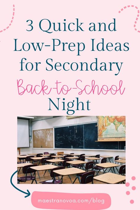 These 3 quick and low-prep ideas for a secondary back-to-school night! These ideas to try are also engaging and interactive. This will help keep families on their toes and interested in what you are doing. Back To School Night Ideas, Classroom Scavenger Hunt, Curriculum Night, Night High, Night School, School Open House, Parent Night, High School Curriculum, High School Activities