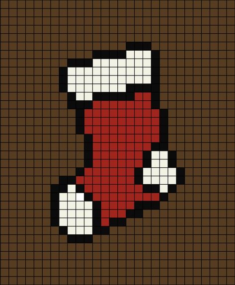 A pixel art template of a Christmas stocking sock in red and white. Crochet Grid Patterns Christmas, Pixel Crochet Christmas, Pixel Art Grid Christmas, Easy Pixel Art Christmas, Christmas Pixel Art Easy, Pixel Art Ideas Christmas, Merry Christmas Pixel Art, Santa Pixel Art, Pixel Christmas Art