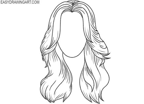 simple Wavy Hair drawing How To Draw Wavy Hair Step By Step, How To Draw Wavy Hair, Long Wavy Hair Drawing, Wavy Hair Cartoon, Wavy Hair Sketch, Wavy Hair Drawing, Hair Sketches, Easy Hair Drawings, Short Hair Drawing