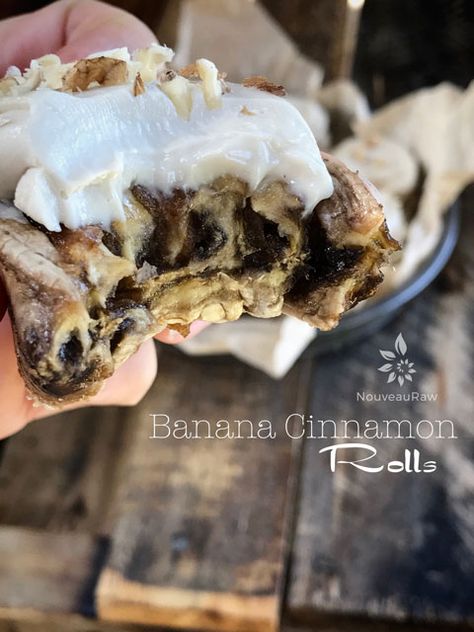 close up of raw vegan gluten free Banana Cinnamon Rolls Cinnomon Rolls, Banana Cinnamon Rolls, Dehydrated Bananas, Raw Breakfast, Raw Treats, Dehydrated Foods, Vegan Cinnamon Rolls, Raw Banana, Raw Vegan Desserts