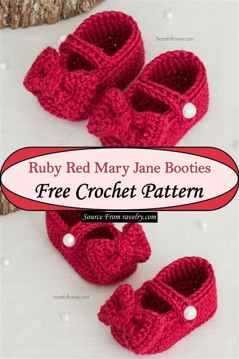 Ruby Red Mary Jane Booties Crochet Baby Shoes Free, Crochet Borders For Blankets, Crochet Baby Shoes Free Pattern, Crochet Baby Booties Free Pattern, Crochet Mary Janes, Baby Booties Free Pattern, Crochet Baby Booties Pattern, Crochet Baby Boots, Crochet Shoes Pattern