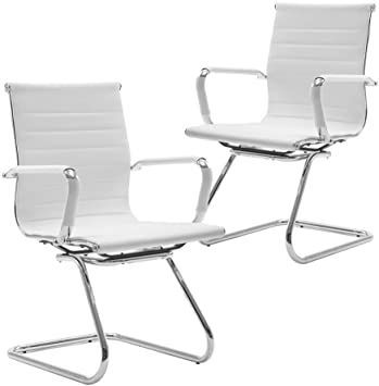 Wahson Heavy Duty Leather Office Guest Chair Mid Back Sled Reception Conference Room Chairs, Set of 2, True White Office Guest Chairs, Reception Chairs, Contemporary Office Chairs, Conference Room Chairs, Waiting Room Chairs, Reception Chair, Leather Office, Conference Chairs, Guest Chair