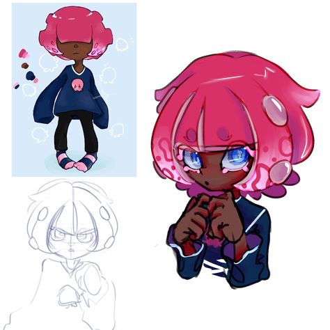 Splatoon Jellyfish Oc, Splatoon Oc Ideas, Splatoon Inkling Hairstyles, Splatoon Hair Ideas, Splatoon Hairstyles Octo, Splatoon Octoling Oc, Splatoon Oc Art, Splatoon Octoling Hairstyles, Splatoon Oc Base