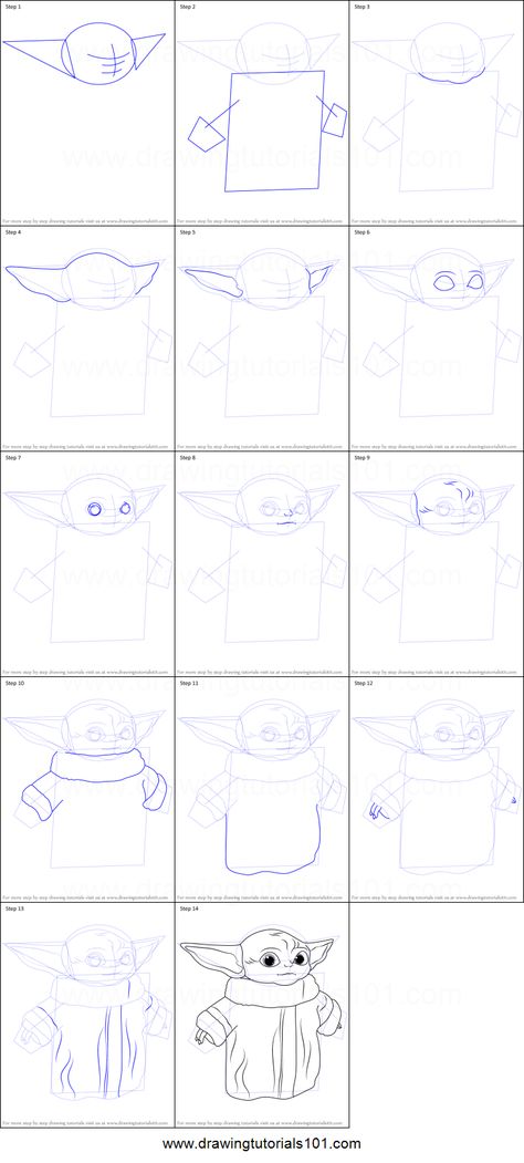 How To Draw Grogu, How To Draw Baby Yoda, Baby Yoda Drawing, Substitute Ideas, Easy Cartoon Characters, Yoda Party, Yoda Drawing, Yoda Art, Easy Disney Drawings