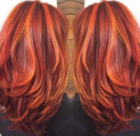 Orange Highlights, Ginger Hair Color, Copper Hair Color, Red Hair Color, Orange Hair, Grunge Hair, Ginger Hair, Shoulder Length Hair, Super Ideas