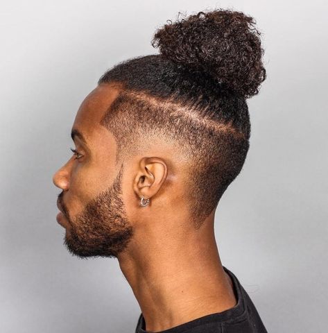 Natural Man Bun With Burst Fade Man Bun Top Knot, Man Bun Haircut, Top Knot Men, Hairstyle Man, Man Bun Styles, Black Haircut Styles, Black Men Beard Styles, Knot Hairstyles, Man Bun Hairstyles