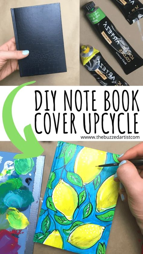 Turn a Boring Note Book Cover into Art | Upcycle Painting with Acrylics Paint Book Cover Ideas, Paint Notebook Cover, Sketch Book Cover Ideas Paint, Sketchbook Cover Ideas Paint, Journal Covers Diy, Daphnes Diary, Easy Art Lessons, Diy Notebook Cover, Painting With Acrylics