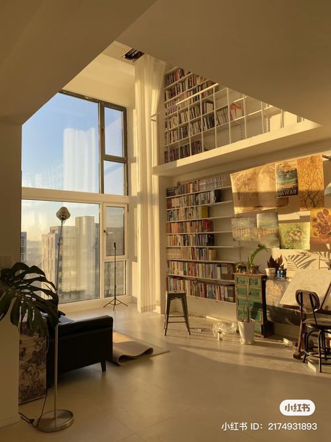 Nyc Apartment Library, Apartment Library Aesthetic, Quit Life Aesthetic, Tokyo Apartment Aesthetic Interior, Fashion Designer Apartment, Dream Apartment London, Library In Home Aesthetic, Homy Houses, Appartment Designs Exterior