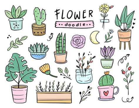 Plants Cartoon Drawing, How To Draw A Flower Pot, Flower Pot Art Drawing, Flower In Pot Drawing, Potted Plant Doodles, Flower Pot Doodle, Plant Pot Drawing, Cute Plant Doodles, Mario Plant