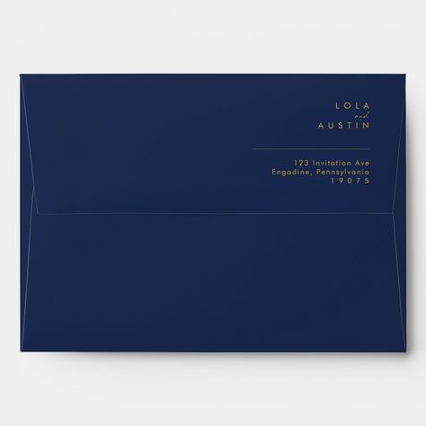 Modern Minimal Navy Blue Gold Wedding Invitation Envelope - navy gold save the date invitations Classy Boho Wedding, Navy Blue Color Palette, Navy Blue Gold Wedding, Blue Gold Wedding Invitation, Navy Blue And Gold Wedding, Blue Gold Wedding, Gold Save The Dates, Wedding Invitation Envelope, Gold Wedding Invitation