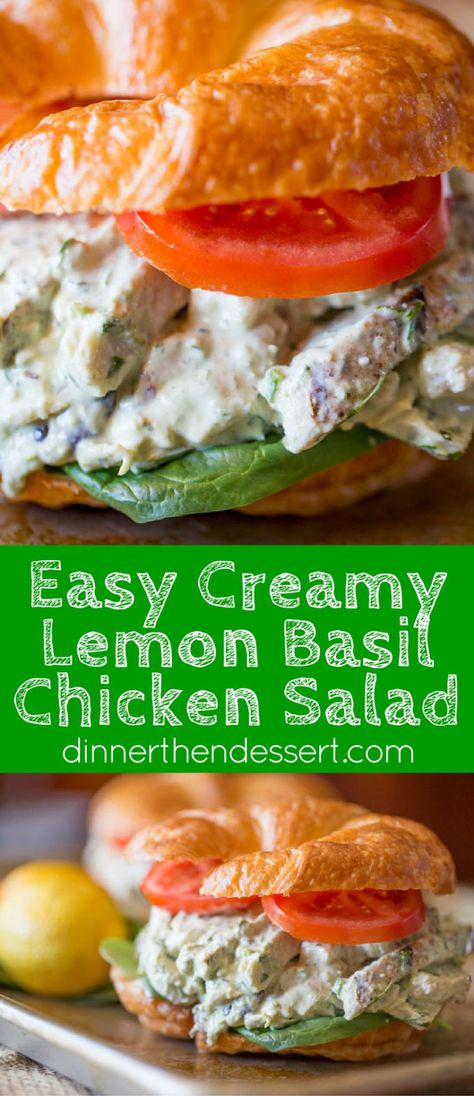 Chicken Basil Salad, Basil Chicken Salad Recipe, Lemon Chicken Sandwich, Lemon Chicken Salad Recipes, Lemon Basil Chicken Salad, Basil Chicken Salad, Lemon Basil Chicken, Dinner Then Dessert, Pre Cooked Chicken