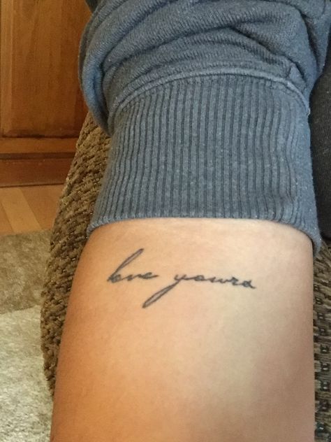 ‘love yours’ forearm tattoo for women Love Yourz J Cole Tattoo, Love Yourz J Cole, J Cole Tattoo, Simple Forearm Tattoos, Love Yourself Tattoo, Cursive Tattoos, Realistic Tattoo Sleeve, Small Forearm Tattoos, Tattoo Inspiration Men