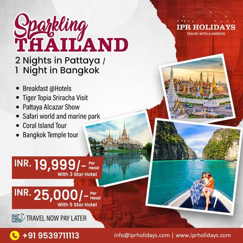 Experience the best of Thailand with our exclusive tour package from IPR Holidays! Embark on a mesmerizing journey with 2 Nights in Pattaya and 1 Night in Bangkok, where you'll encounter a perfect blend of vibrant city life and breathtaking coastal beauty🤩💼✨ #bangkok #keralatoursim #keralatravelpackage #iprholidays 📍@iprholidays ☎️ +91 9539711113 operations@iprholidays.com Thailand Package, Kerala Travel, 1st Night, Island Tour, Pattaya, Management Company, Tour Packages, 5 Star Hotels, Pilgrimage