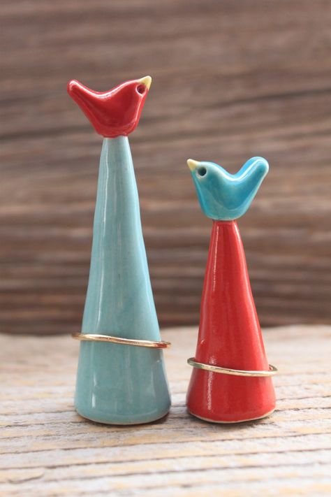 Custom Handmade Bird Pottery Ring Cone Ship in One to Two Weeks Mother's Day Gift Spring Gift Mother's Day Gift - Etsy UK Bird Pottery, Pottery Ring, Clay Birds, Clay Crafts Air Dry, Garden Pottery, Ceramics Pottery Art, Ceramic Houses, Ceramics Projects, Clay Art Projects