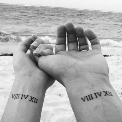 Husband Wife Tattoos, Wedding Date Tattoos, Girlfriend Tattoos, Marriage Tattoos, Datum Tattoo, Couple Tat, Anniversary Tattoo, Husband Tattoo, Wife Tattoo