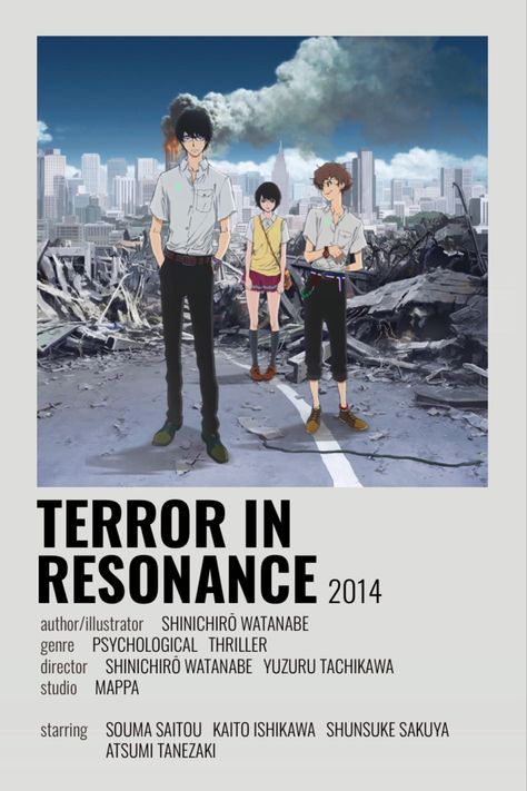 Minimalist Anime, Terror In Resonance, Fan Art Anime, Action Anime, Posters Minimalist, Anime Suggestions, Film Posters Minimalist, Anime List, Poster Anime