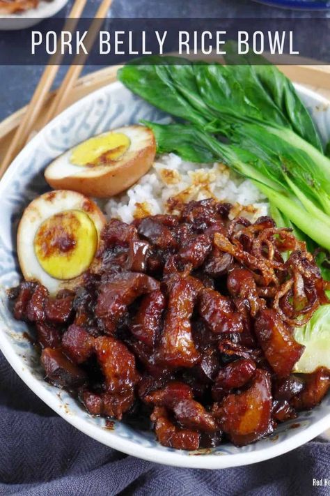 Pork Belly Rice Bowl, Pork Belly Rice, Braised Pork Rice, Resepi Biskut, Asian Pork, Pork Belly Recipes, Chinese Cooking Recipes, Taiwanese Food, Braised Pork