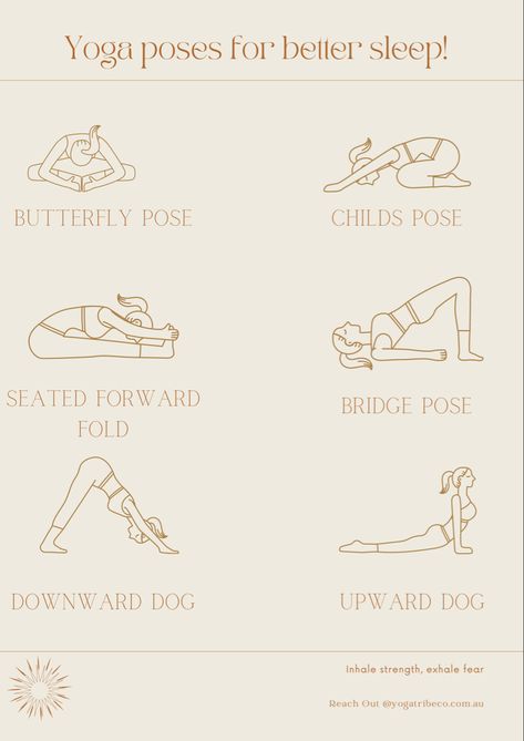 Try these yoga poses for better sleep before bed. Calming your body and mind. Bed Time Stretches, Before Bed Stretches, Sleep Stretches, Bedtime Yoga Poses, Yoga In Bed, Yoga For Better Sleep, Mckenzie Exercises, Lacrosse Training, Stretches Before Bed