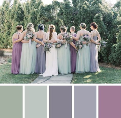 Lavender And Sage Bridesmaid Dresses, Wedding Colors Lavender, Lavender Wedding Colors, Sage Wedding Colors, Light Purple Wedding, Lavender Wedding Theme, Purple And Green Wedding, Lavender Bridesmaid, Wedding Color Pallet