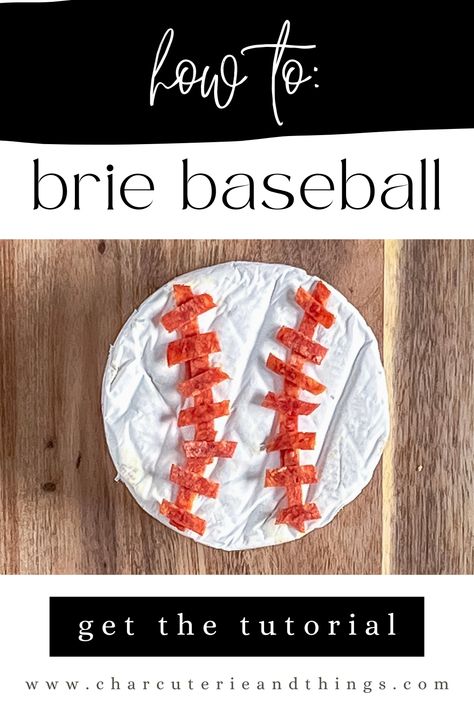 Be baseball ready with this fun brie baseball tutorial! Baseball Themed Appetizers, Baseball Theme Charcuterie Board, Baseball Themed Party Food, Baseball Fruit Tray, Baseball Appetizers, Baseball Charcuterie Board, Baseball Charcuterie, Baseball Party Food Ideas, Baseball Themed Food