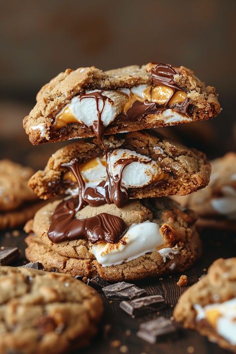 Thick Smores Cookies, Bakery Style Smores Cookies, S’mores Cookies Tiktok, S'more Chocolate Chip Cookies, Graham Cracker Smores Cookies, S’mores Cake Mix Cookies, S’mores Cookies Easy, Stuffed Smores Cookies, Crumb Cookie Recipe