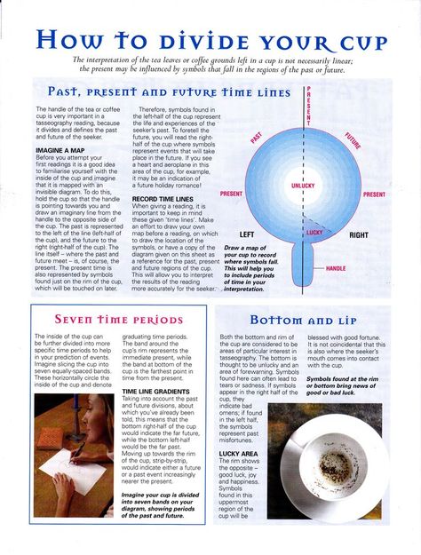 tasseomancy symbols | How to divide your cup Tasseography How To Read Tea Leaves Cups, Coffee Reading Symbols, Tea Divination, Divination Tea, Tea Magick, Magic Lessons, Reading Tea Leaves, Coffee Reading, Tea Reading