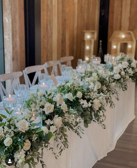 Bridal Party Head Table Ideas, Wedding Flowers Top Table, Wedding Pergola Flowers, Head Table Wedding Decorations Elegant, Wedding Flowers Head Table, Long Table Wedding Centerpieces, Bridal Table Ideas, Wedding Head Table Ideas, Head Table Wedding Flowers