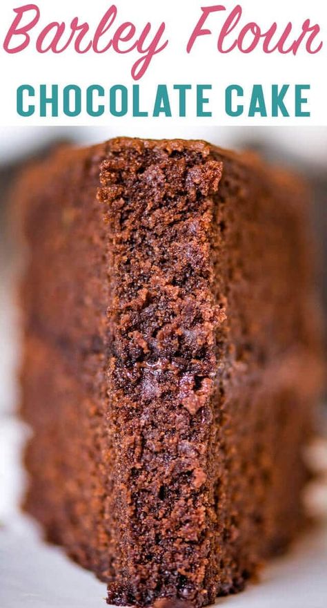 This barley flour chocolate cake is so moist you'll never believe it is whole grain! Thick, rich and decadent 2 layer cake. #chocolate #cake #barley Barley Recipes, 2 Layer Cake, Barley Recipe, Homemade Chocolate Cake, Barley Flour, Homemade Cake Recipes, Best Cake Recipes, Chocolate Craving, Cake Chocolate