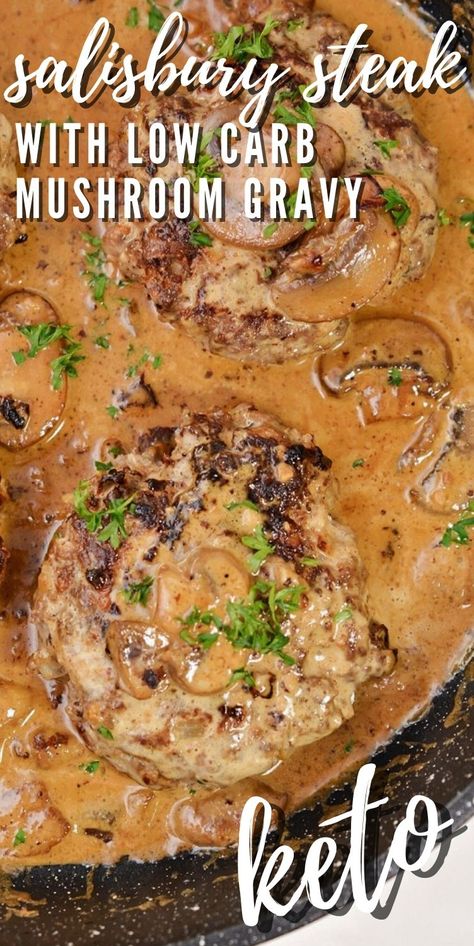 Easy Keto Salisbury Steak #ketosalisburysteak #lowcarbmushroomgravu Keto Salisbury Steak, Healthy Steak Recipes, Hamburger Steak Recipes, Easy Steak Recipes, Salisbury Steak Recipes, Low Carb Low Fat Recipes, Spinach Quiche, Healthy Recipes For Diabetics, Recipes For Diabetics