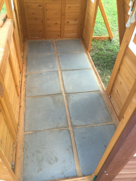 Pavers in the bottom of the playhouse on our playset. Outdoor Playhouse Floor, Playhouse Remodel, Outdoor Kids Play Area, Backyard Kids, Playhouse Ideas, Tortoise House, Outdoor Playhouse, Play Area Backyard, Backyard Kids Play Area