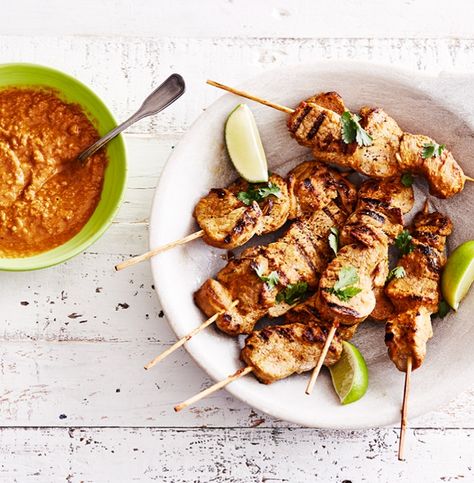 Pork Satay, Chicken Satay Recipe, Satay Recipe, Peach Sauce, Kecap Manis, Asian Pork, Fried Shallots, Chicken Satay, Red Curry Paste