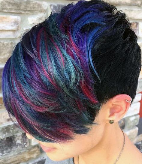 https://flic.kr/p/2jyQyxc | 17-pixie-with-mermaid-highlights-in-bangs Colorful Highlights, Crop Haircut, Longer Pixie Haircut, Multicolored Hair, Short Hairstyles For Thick Hair, Coarse Hair, Short Hair Color, Short Pixie Haircuts, Haircut For Thick Hair