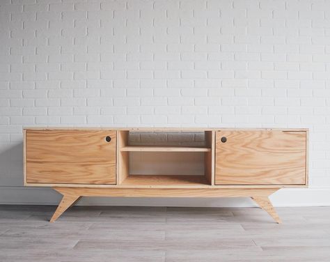 Media Console Diy, Mid Century Modern Media Console, Mid Century Media Console, Mike Montgomery, House Renovation Design, Modern Media Console, Plywood Design, Plywood Projects, Console Table Styling