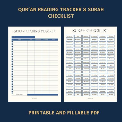 Hello, We're excited to introduce our Qur'an reading tracker! It's designed to help you make the track your Qur'an recitating of each day during Ramadhan. With sections surah, juz, verse, surah checklist and goals, this planner keeps you organized and focused on your spiritual journey. It comes in three sizes - A4, A5, and US Letter - for your convenience. I'm sure this Qur'an reading tracker will be your reliable companion throughout the holy month of Ramadhan   Digital product, no physical item will be sent! Include : Daily ramadhan planner + Self reflection 3 printable pdf files with different sizes A4 | A5 | Us letter Personal use only, not for resell! If you have any questions or problem feel free to contact us! Thank you for supporting us, RAMADHAN MUBARAK ✨ Tags Printable Qur'an Rea Surah Checklist, Quran Reading, Checklist Printable, Quran Surah, Reading Tracker, Tracker Printable, Quran Recitation, Activity Tracker, Focus On Yourself