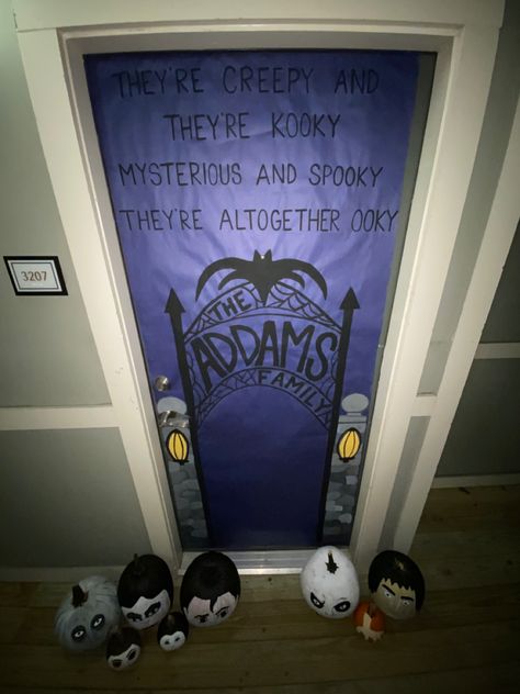 Addams Family Classroom Door, Adams Family Door Decoration, Halloween Classroom Door, School Library Decor, School Age Activities, Halloween Classroom, Door Decorating, Fall Stuff, Adams Family