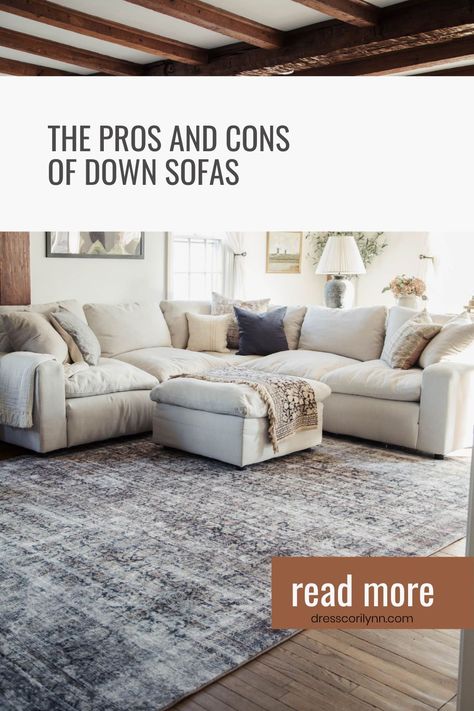 down filled sofa sectional, pros and cons of owning a down couch / sofa Down Filled Sofa, Nailhead Sofa, Comfy Seating, Modern Farmhouse Living Room, Types Of Sofas, Couches Living Room, I Care, Foam Cushions, Pros And Cons