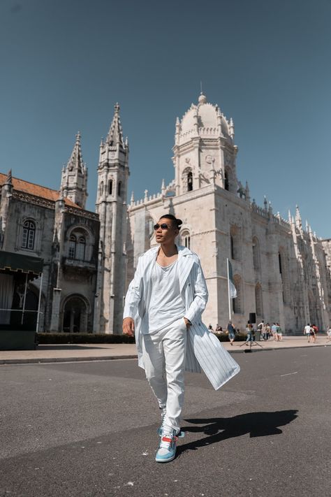 Lisbon, Portugal 3 day travel guide by Levitate Style #travelguide #lisbon #portugal Travel Style Men, Portugal Dress, Mens Travel Style, Lisbon Guide, Lisbon Travel, Dress Men, All White Outfit, Lisbon Portugal, Mens Fashion Summer